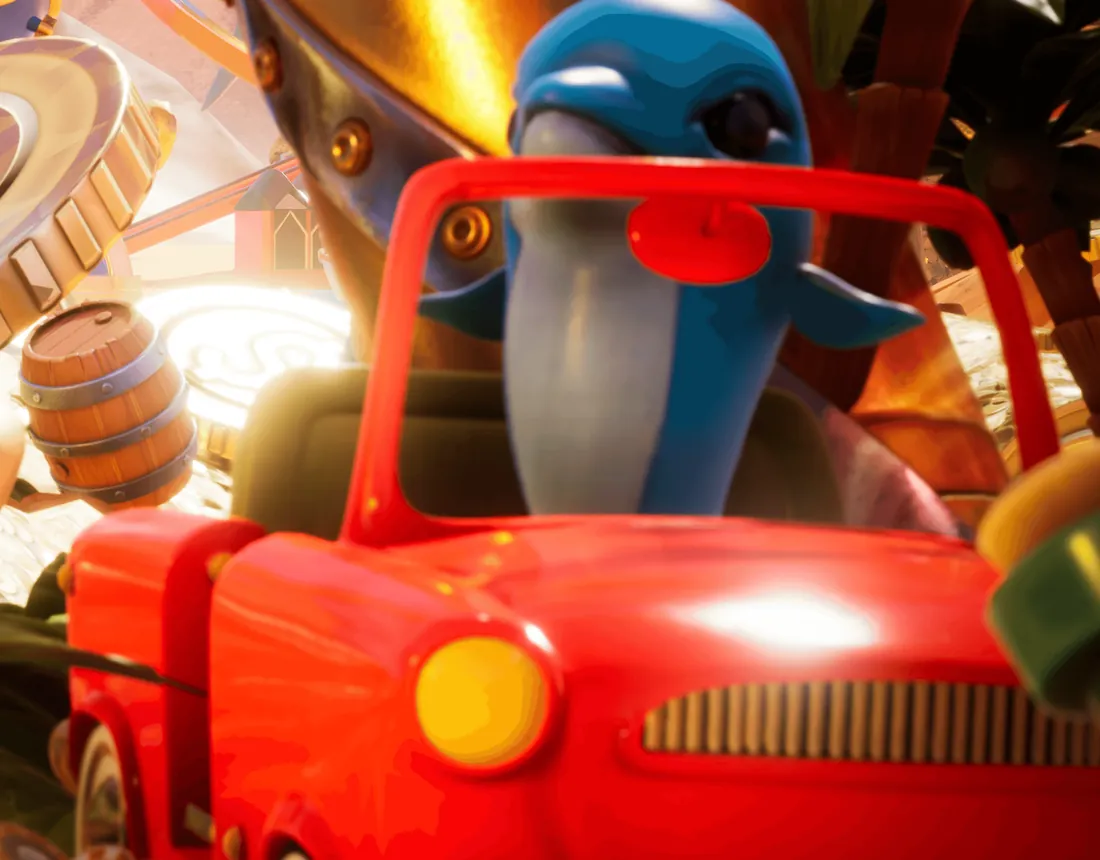 Il mondo virtuale del bonus Crazy Time: il delfino al volante dell’auto rossa tra monete e barili